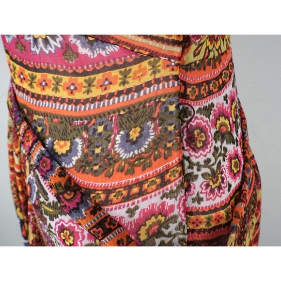 Anthropologie Murol Wrapped Multicolor Red Orange Foral Boho V-Neck Maxi Dress 4 - Picture 8 of 10